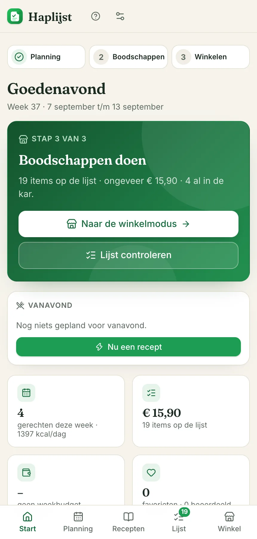 Startscherm op de telefoon